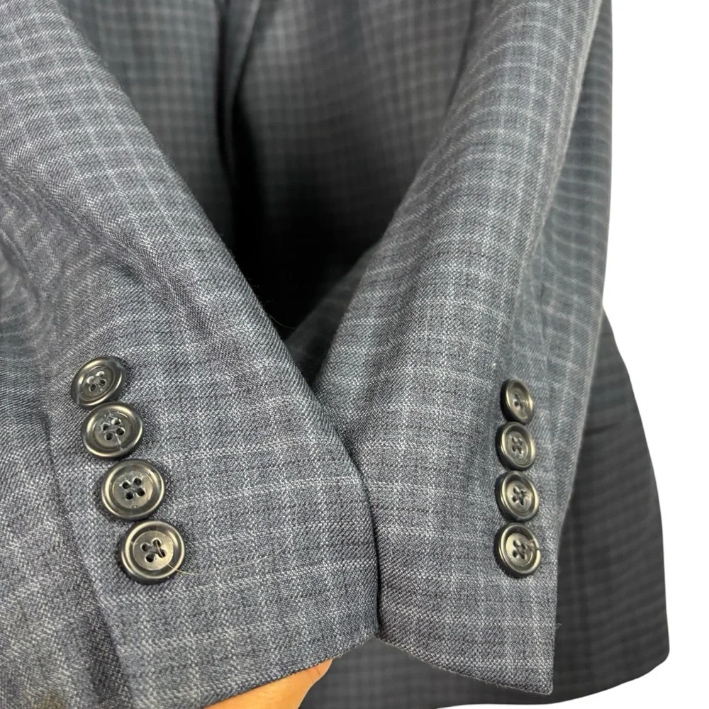 Jos. A. Bank Traveler Blue Plaid Wool Sport Coat Blazer Jacket Tailored Fit 43R